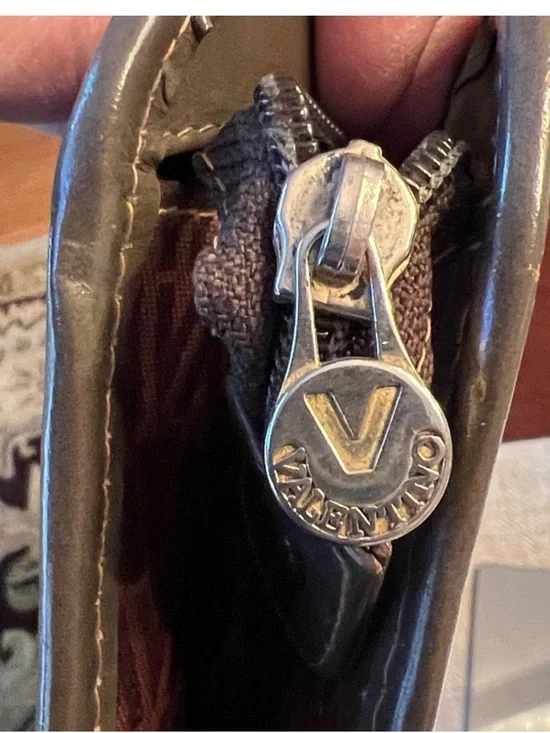 Valentino Garavani Brown Monogram Clutch with Gold V Emblem - Picture 3 of 7